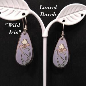 Laurel Burch "Wild Iris" Cloisonne Earrings, Lavender Enamel, Vintage